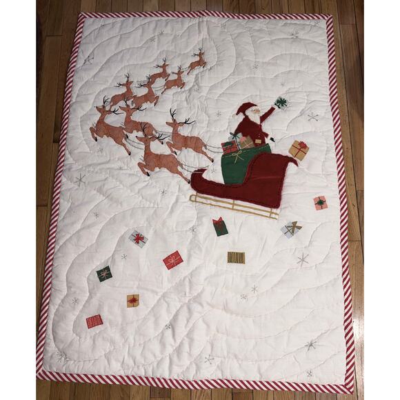 West Elm Christmas Eve Santa Delivery Baby Quilt - Picture 1 of 5